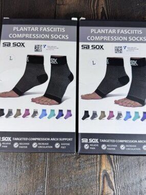 2x Compression Foot Sleeves - Men Women SB SOX Arch Support & Pain Relief Large